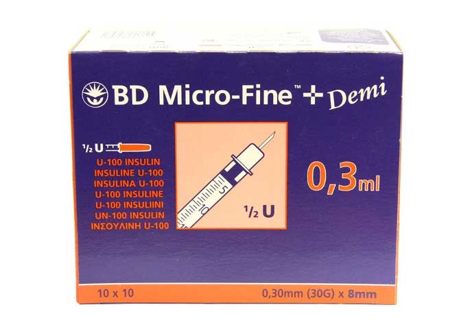 BD Micro-Fine Demi 0.3ml Syringe 0.3mm (30G) x 8mm – Box of 100