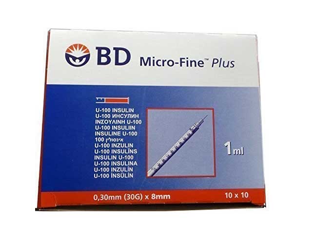BD Micro-Fine Plus 1ml Syringe 0.30mm (30G) x 8mm – Box of 100